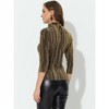 INSPIRE CHIC Women's Party Glitter 3/4 Sleeve Stand Up Neck Shiny Striped Metallic Blouse - 4 of 4