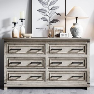 55" Farmhouse Chest of Drawers, 6 Drawer Dresser, with Natural Texture, with Metal Handle, for Living Room, Entryway - 1 of 4