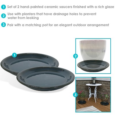 Forest Lake Green Glazed Ceramic Indoor/Outdoor Planter Saucer Set