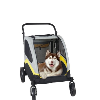 Large Heavy Duty Dog Stroller Folding Pet Stroller 4-Wheel Pet Travel Carrier Double Door Pet Trolley Skylight Cart with Rainproof Cover