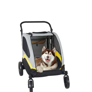 Large Heavy Duty Dog Stroller Folding Pet Stroller 4-Wheel Pet Travel Carrier Double Door Pet Trolley Skylight Cart with Rainproof Cover - 1 of 4