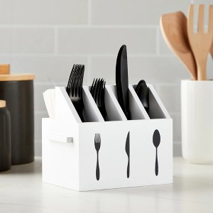 LunaLulinlk Small Wooden Utensil Holder with 5 Slots for Fork, Knife, and Spoons, Silverware Holder, Kitchen Organization (White, 7x5.25x6.5 in) - 1 of 4