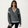 Anna-Kaci Women's Contrast Trim Knit Hoodie with V-Neckline and Long Sleeves - 2 of 4