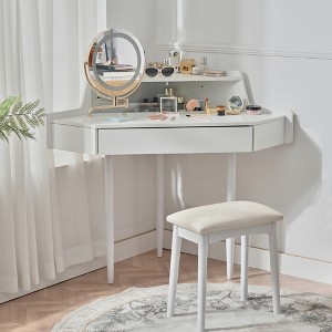 Bella Depot 44.09'' Modern Corner Makeup Vanity Desk with Large Storage, Mirror & Stool, - 1 of 4