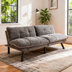 Homy Casa Adjustable Convertible Futon Sofa Bed with Cushioned Backrest for Living Room or Guest Room, Cream - 1 of 4