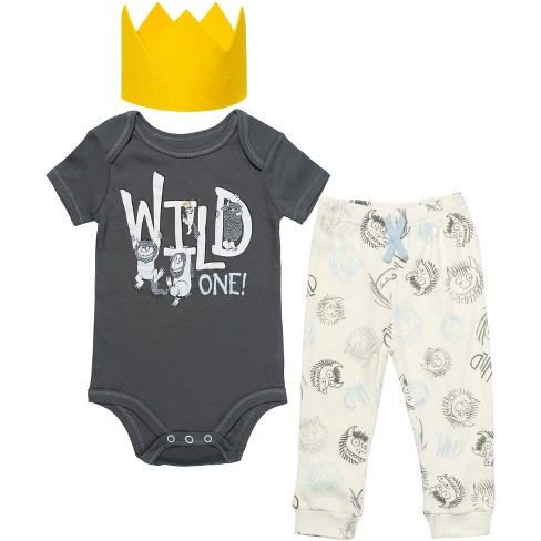 Warner Bros. Where The Wild Things Are Newborn Baby Boys Bodysuit & Pants & Hat Gray/Yellow/White 6-9 Months