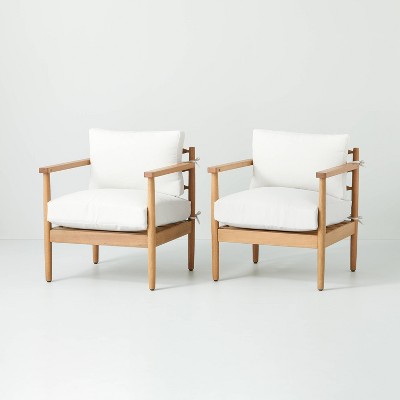 2pk Cushioned Wood Outdoor Club Chair Set - Natural/Cream - Hearth & Hand™ with Magnolia