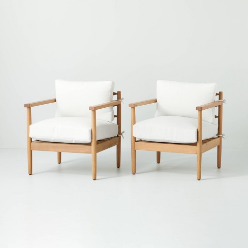 2pk Cushioned Wood Outdoor Club Chair Set - Natural/Cream - Hearth & Hand™ with Magnolia - image 1 of 4