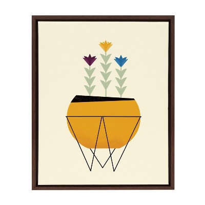 Modern Planter Framed Canvas Wall Art in Walnut Brown