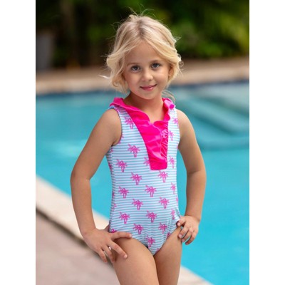 Mia Belle Girls Palm Tree Breeze Ruffle One-Piece Swimsuit Mia Belle Girls, Multicolor, 10-12 — фото 2