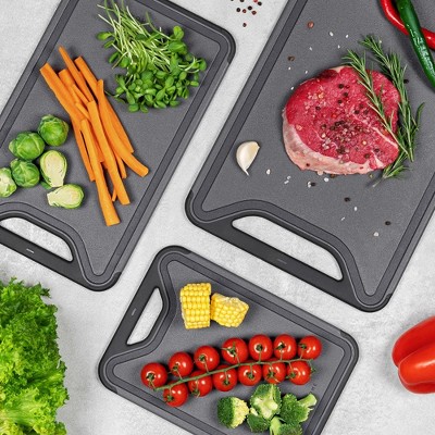 Black and Gray Plastic Cutting Board Set with Juice Grooves