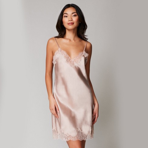 Women's Satin Lingerie Slip Dress with Keyhole Back - Auden™ Pink XS