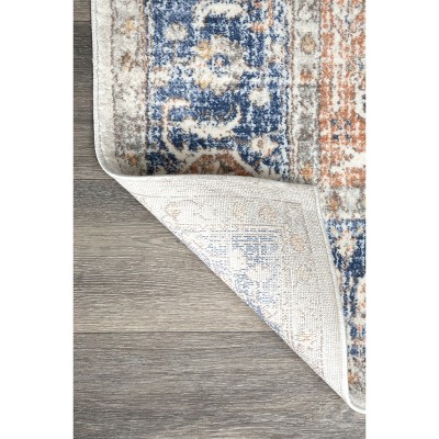 Reversible Vintage Floral Blue Synthetic Area Rug, 5' x 7'