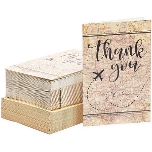 Pipilo Press 48 Pack Travel Thank You Cards with Envelopes, 4x6 Notecards with Airplane, Map, and Adventure Design, Brown - 1 of 4