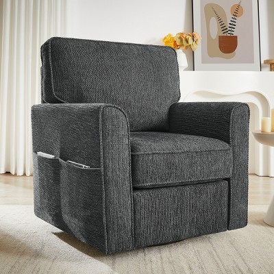 1pc Swivel Accent Chair with Chenille Upholstery and Side Pockets, No Ottoman Included, Ideal for Living Room - Coolbibila