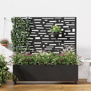 Wooakway Black Metal Planter Box with Trellis Raised Garden Bed with Arbor Privacy Screen with Wheels - 1 of 4