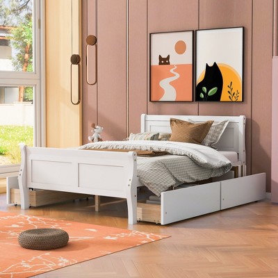 Twin/Full/Queen Size Wood Platform Bed with 4 Drawers, Streamlined Headboard and Footboard, White/Gray/Oak/Espresso, 4A -ModernLuxe