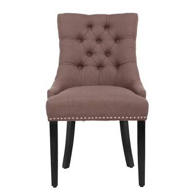 Brown Upholstered Wingback Dining Chair with Nailhead Trim