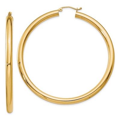 Black Bow Jewelry 4mm x 60mm 14k Yellow Gold Classic Round Hoop Earrings