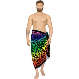 LA LEELA Men's Sarong Wrap Swim Beach Cover Up One Size Neon Abstract - 1 of 4