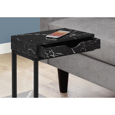 Contemporary Black Marble-Look Accent Table with Storage Drawer