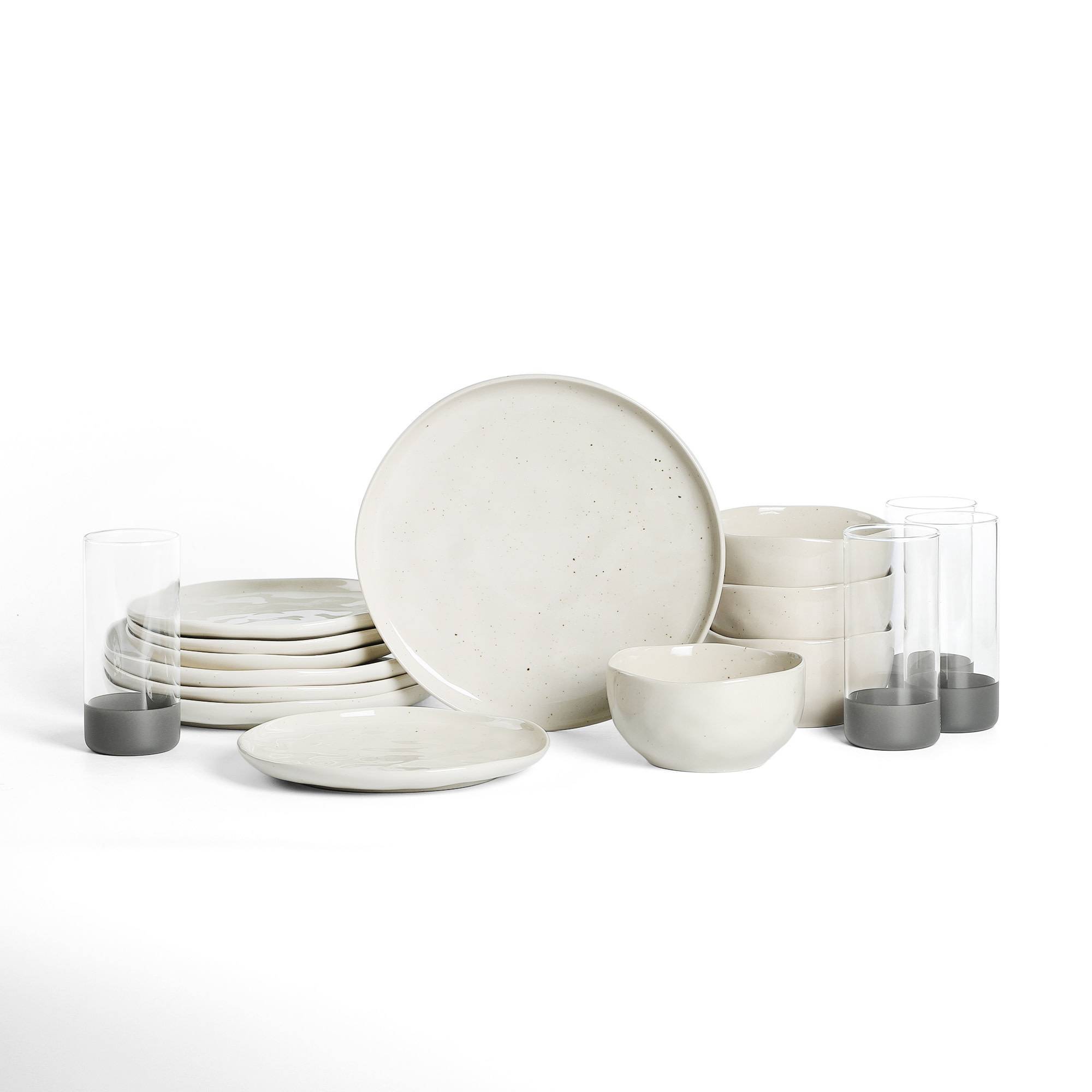 Stone Lain 16pc Mirella Stoneware Dinnerware Set Include Glasses Beige