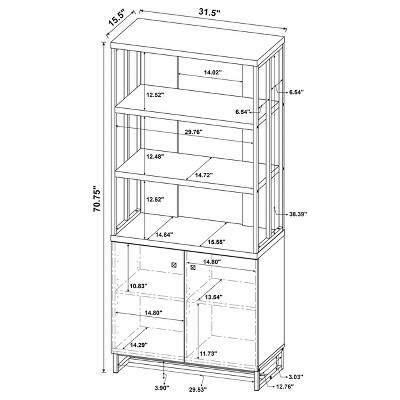 70.75" Rustic Oak Herringbone 2-Door Bookcase with Shelves