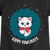 Girls' - Instant Message - Christmas Cat Happy Pawlidays Wreath Fitted Short Sleeve Graphic T-Shirt - 2 of 4