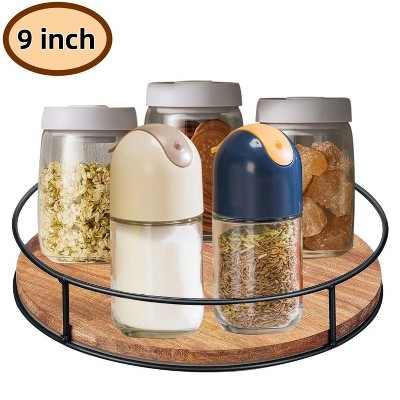LunaLulinlk Wooden Lazy Susan Turntable 9" - Spice Organizer, Lazy Susan Organizer, Carbonized Black Pine Wood