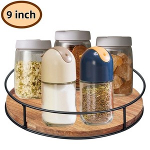 LunaLulinlk Wooden Lazy Susan Turntable 9" - Spice Organizer, Lazy Susan Organizer, Carbonized Black Pine Wood - 1 of 4