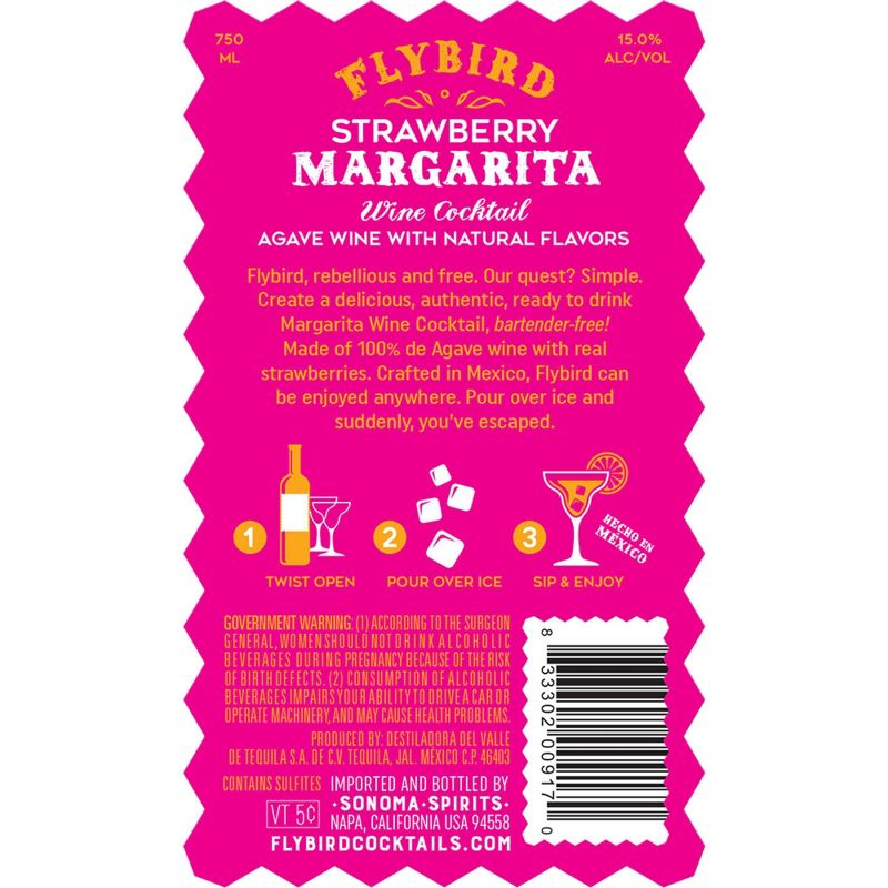 Flybird Strawberry Margarita Wine Cocktail - 750ml Bottle, 4 of 10