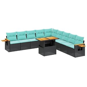 vidaXL 11 Piece Patio Sofa Set with Cushions - Black Poly Rattan - 1 of 4