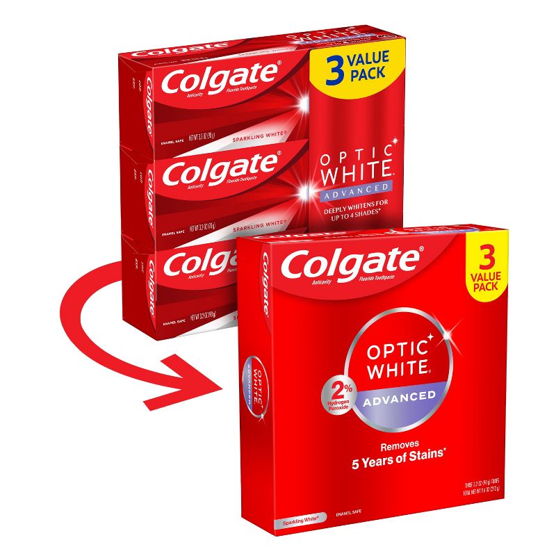 Colgate Optic White Advanced Whitening Toothpaste with Fluoride, 2% Hydrogen Peroxide - Sparkling White - 3.2oz, 1 of 14