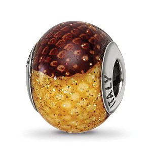Black Bow Jewelry Brown, Yellow Glitter Overlay Glass & Sterling Silver Bead Charm, 15mm - 1 of 4