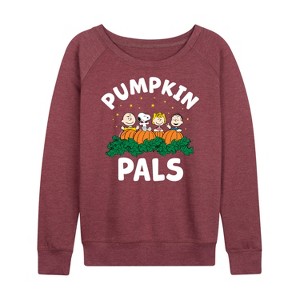 Women's - Peanuts - Pumpkin Pals Lightweight French Terry Wide Neck Long Sleeve Shirt - 1 of 4