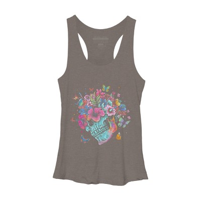 Women's Design By Humans Floral Butterfly Skull Funny Halloween Costume Hippie Flower By JeilJersey Racerback Tank Top