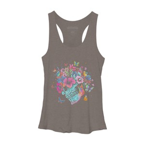 Women's Design By Humans Floral Butterfly Skull Funny Halloween Costume Hippie Flower By JeilJersey Racerback Tank Top - 1 of 3
