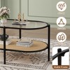 Oval Coffee Table with Water-Wave Glass Top, 2-Tier Rattan End Table with Storage Shelves, Metal Frame Boho Center Table for Living Room, Office - 4 of 4