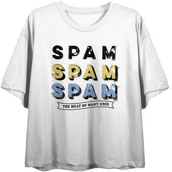 Spam Repeat Text Juniors White Crop T-shirt