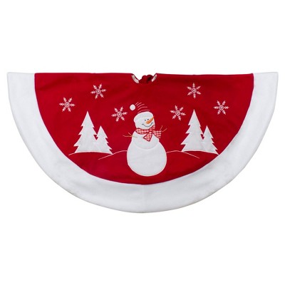 Northlight 36" Red and White Winter Snowman Embroidered Christmas Tree Skirt