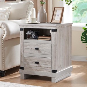 SinCiDo Nightstand with Charging Station, 18″ Farmhouse Night Stand with 2 Drawers, Wood Rustic End Table - 1 of 4