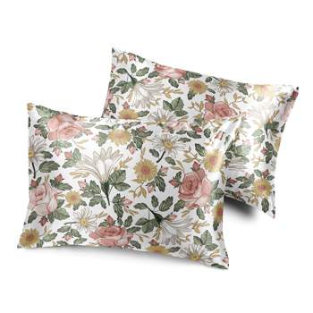 Sweet Jojo Designs Decorative Satin Pillowcases Vintage Floral Pink Green 2pc