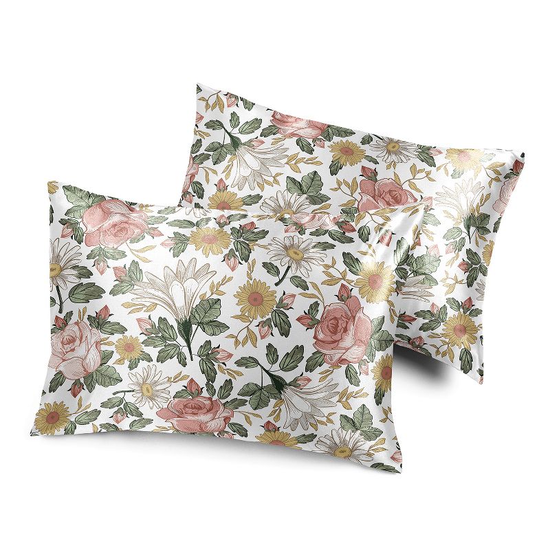 Sweet Jojo Designs Decorative Satin Pillowcases Vintage Floral Pink Green 2pc, 1 of 7