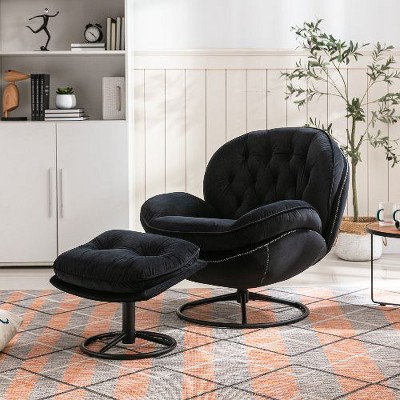 CAVINAS Upholstered Accent Chair, Velvet Swivel Chairs with Swivel Ottoman for Living Room, Wingback Chair, Lounge Armchairs, TV Chair