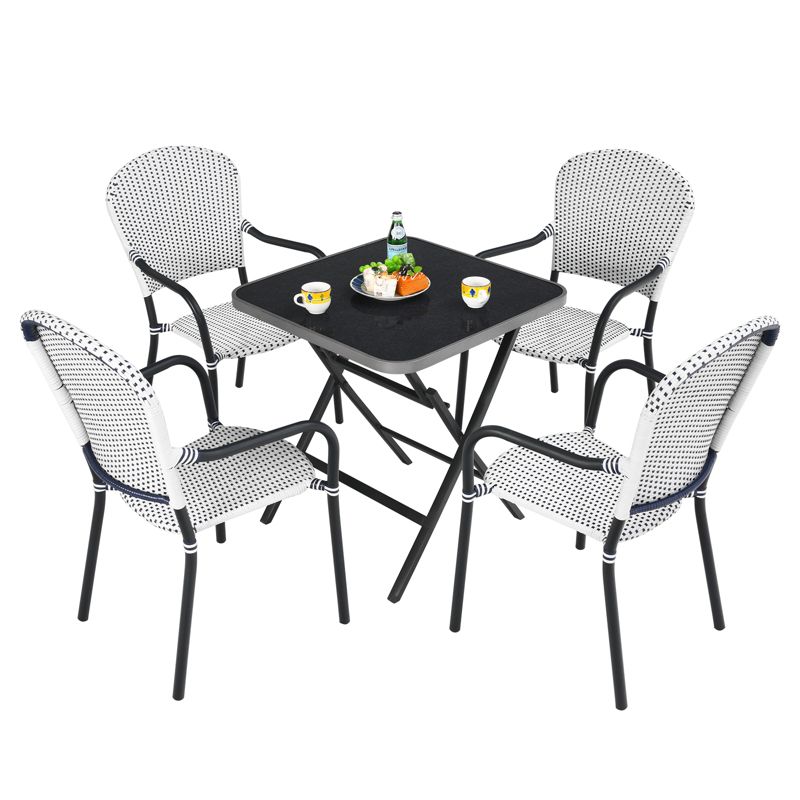 Tangkula 5PCS Rattan Patio Dining Set All Weather Square Folding Table & 4 Stackable Chairs Set w/Tempered Glass Tabletop, 1 of 11