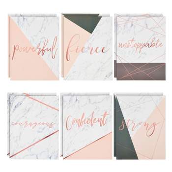 Paper Junkie 12-Pack Inspirational 2 Pocket Folders for Marble Print Office Supplies, 6 Decorative Rose Gold Motivational Designs for School, 12x9 in