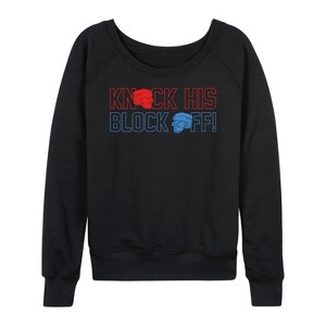 Women's - Rock 'Em Sock 'Em Robots - Knock His Block Off Lightweight French Terry Wide Neck Long Sleeve Shirt - 1 of 4