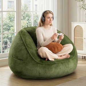 Hommpa Ergonomic Avocado Green Bean Bag Chair with Faux Fur