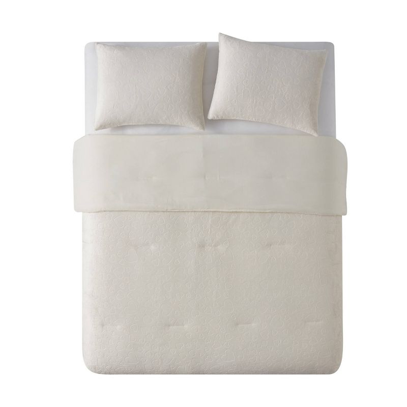 Plush Embossed Hearts Kids' Comforter Set White - Olivia & Finn, 5 of 9