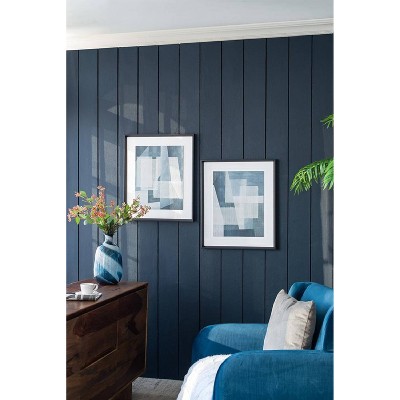 Set of 2 Blue Geometric Abstract Canvas Prints with Black Frames